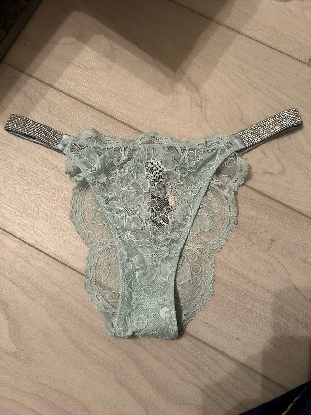 Victoria's Secret Lace Rhinestone Thong - Light Mint